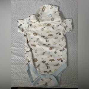 Baby One-Piece Bodysuit in Cream with Blue Trim